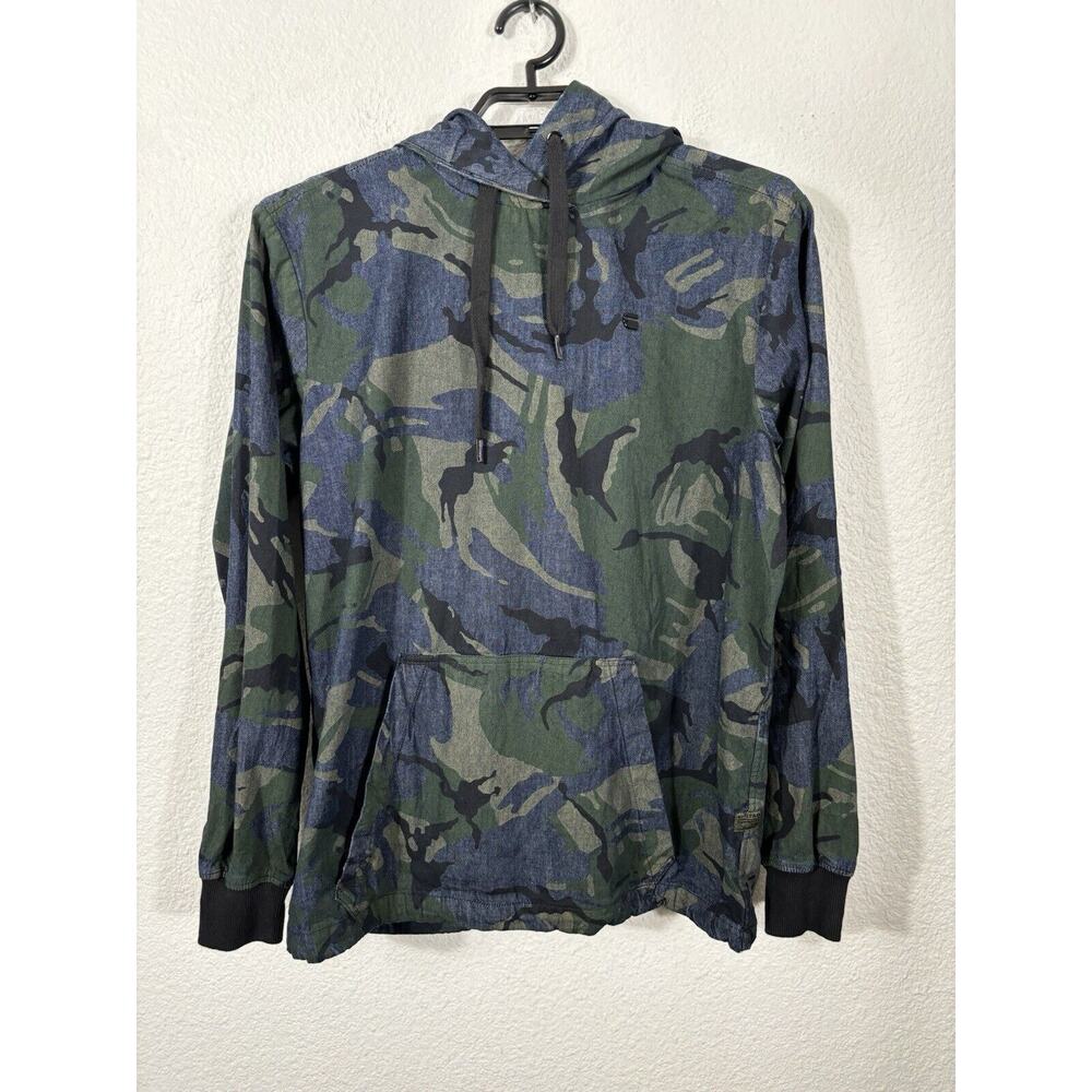 G Star Raw Hoodie Mens S Blue Camo Stor Anorak Overshirt Pullover Outdoor